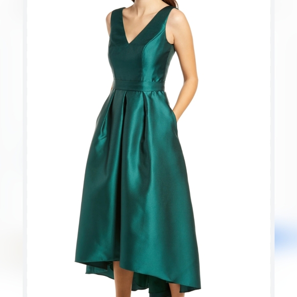 ALFRED SUNG 🏷️NWT Sleeveless V Neck Belted High-Low Gown Box Pleats 18 - Picture 4 of 9